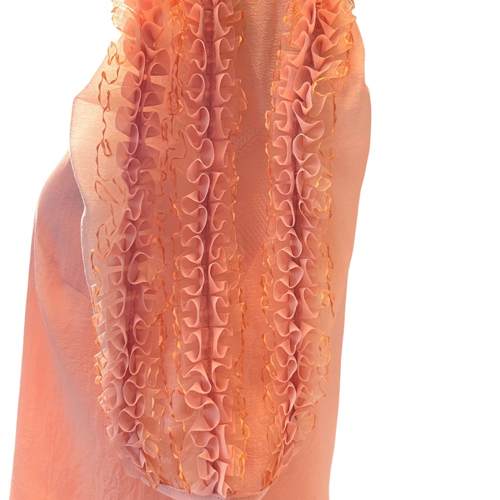 #A091 WHY DRESS Cottagecore Peach Ruffle Puff Sleeve Top Organza NWT L - Picture 5 of 12